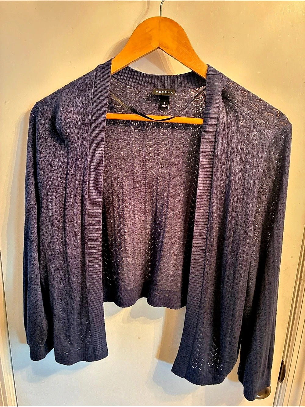 Torrid Crochet Open Front Cardigan Purple Size 1